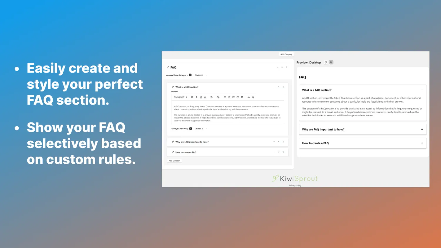 New Shopify app: KiwiSprout FAQ Builder