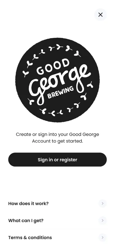 Good George Loyalty System welcome page design