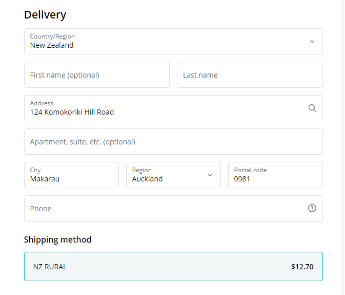 NZ Rural Shipping App rates testing at checkout