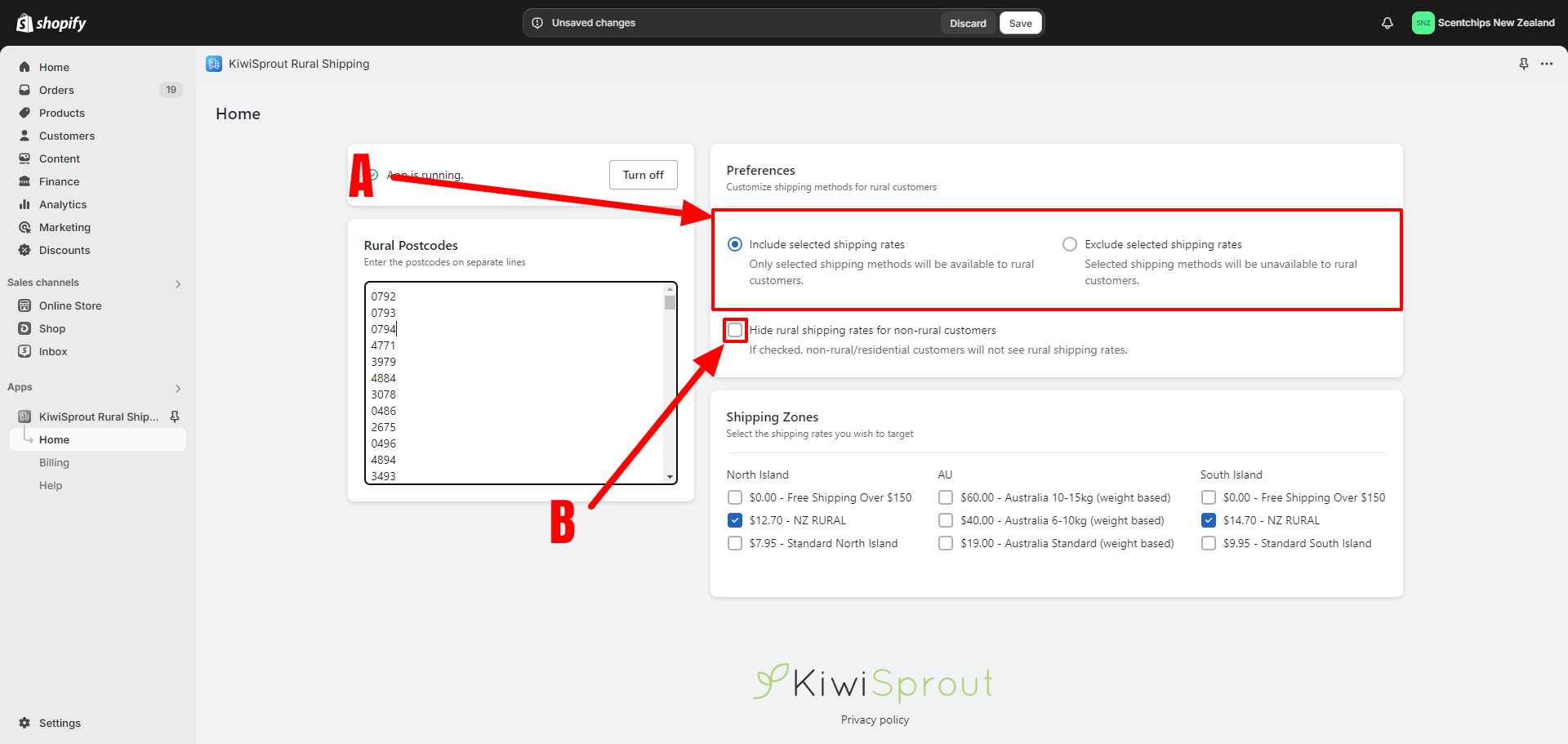 Configuring the NZ Rural Shipping App preferences